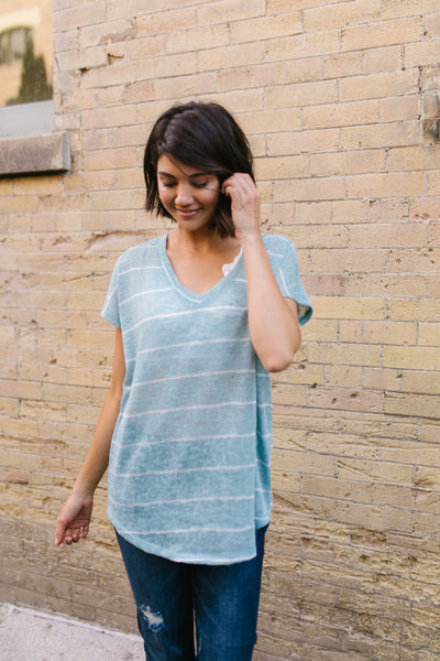 Sheer Summer Striped Top In Seafoam