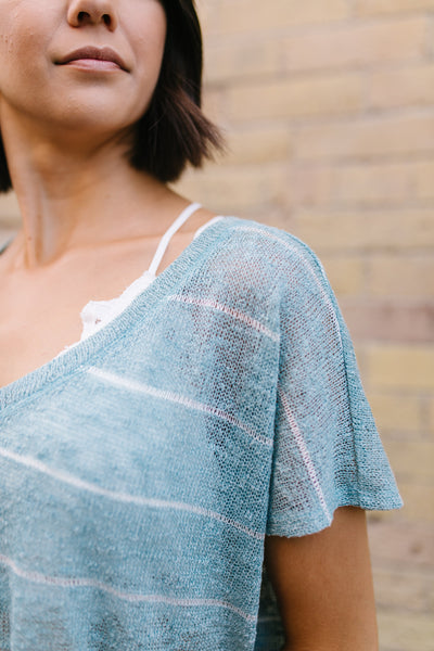 Sheer Summer Striped Top In Seafoam