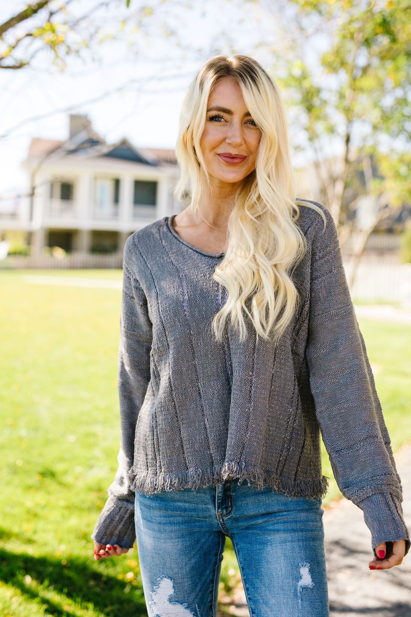 Shredded Hem Charcoal Sweater