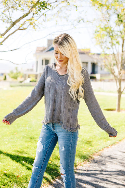 Shredded Hem Charcoal Sweater