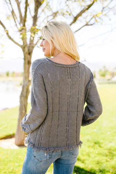 Shredded Hem Charcoal Sweater