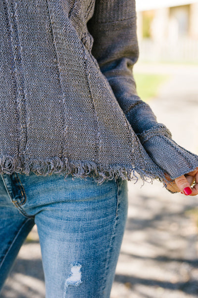 Shredded Hem Charcoal Sweater