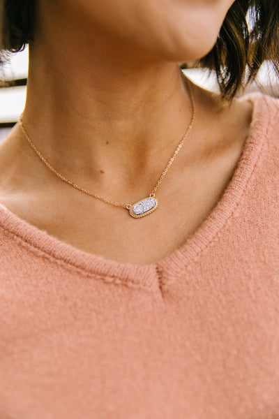 Silver & Gold Druzy Necklace + Stud Earring Set