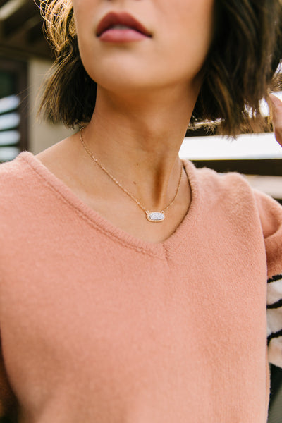 Silver & Gold Druzy Necklace + Stud Earring Set