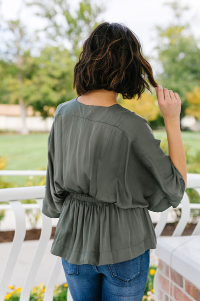 Slate Wrap Front Kimono Blouse