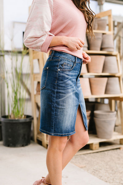 Split The Difference Denim Skirt