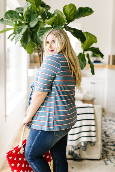 Sporty Striped Cardi In Blue