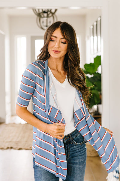 Sporty Striped Cardi In Blue