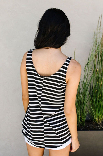 Stripe On All Summer Long Tank In Black