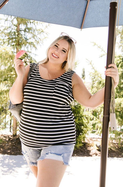 Stripe On All Summer Long Tank In Black