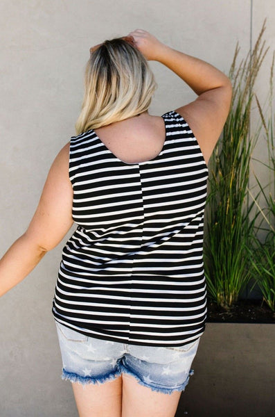 Stripe On All Summer Long Tank In Black