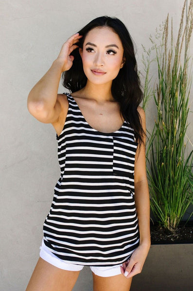 Stripe On All Summer Long Tank In Black