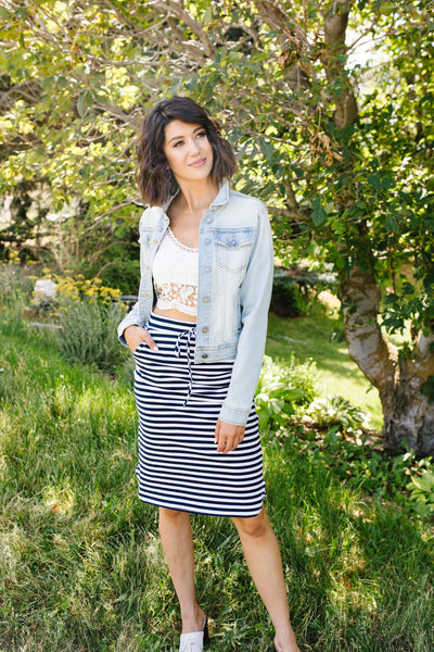 Striped Drawstring Skirt In Navy