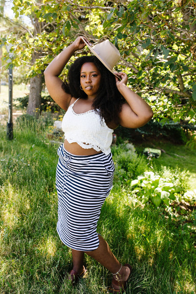 Striped Drawstring Skirt In Navy