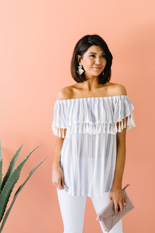 Stripes N Tassels Off Shoulder Blouse