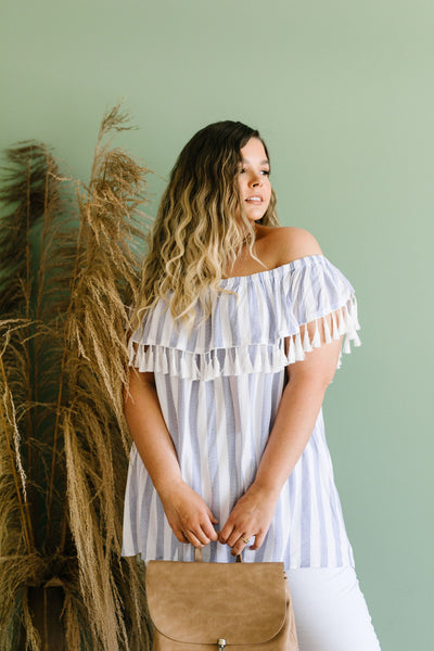 Stripes N Tassels Off Shoulder Blouse