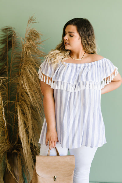 Stripes N Tassels Off Shoulder Blouse