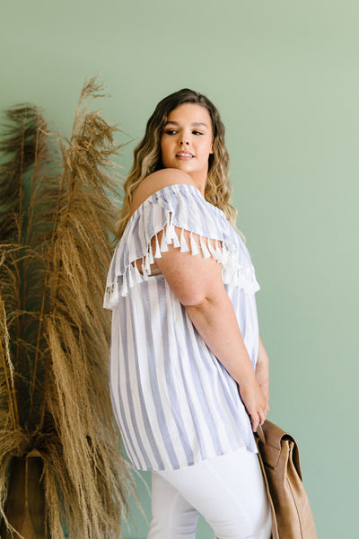 Stripes N Tassels Off Shoulder Blouse