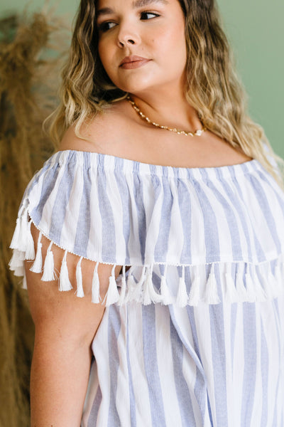 Stripes N Tassels Off Shoulder Blouse