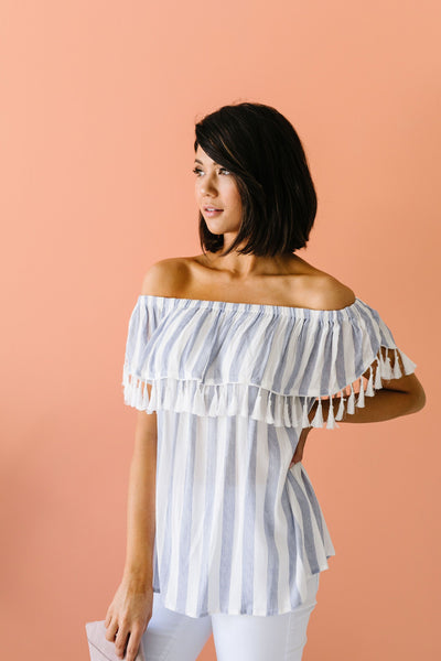 Stripes N Tassels Off Shoulder Blouse