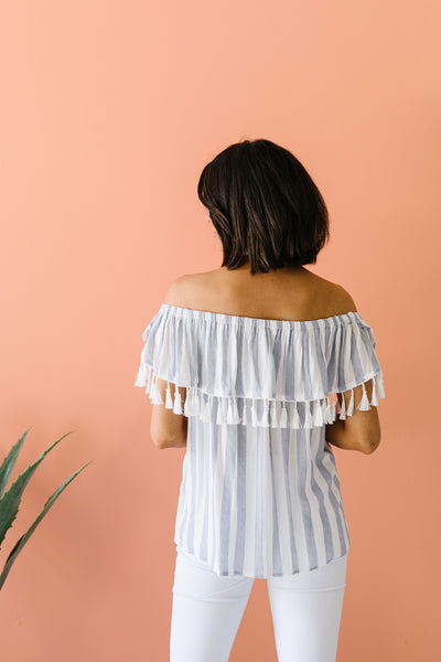 Stripes N Tassels Off Shoulder Blouse