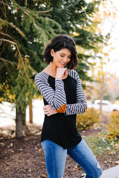 Suede Accent Raglan Top