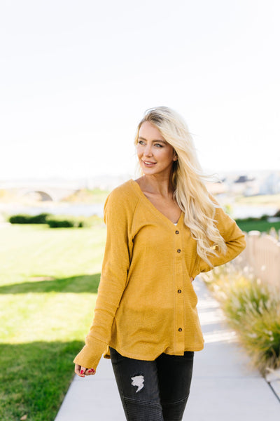 Sweet As Honey Waffle Knit Button-Down