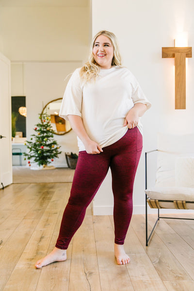 Tadasana Two-Tone Leggings In Burgundy