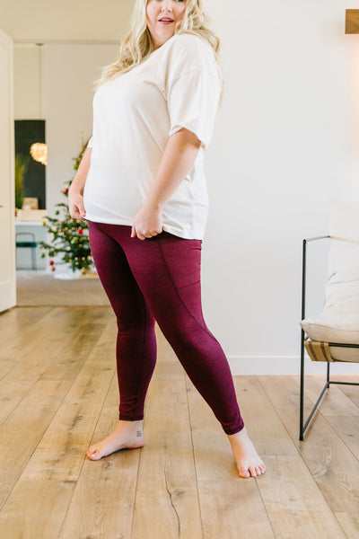 Tadasana Two-Tone Leggings In Burgundy