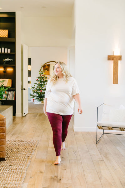 Tadasana Two-Tone Leggings In Burgundy