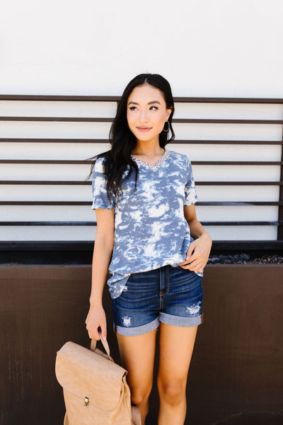 Tessa Tie Dye Top In Navy