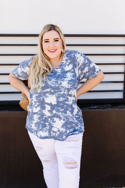 Tessa Tie Dye Top In Navy