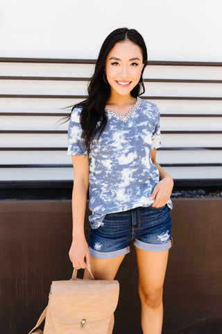 Tessa Tie Dye Top In Navy