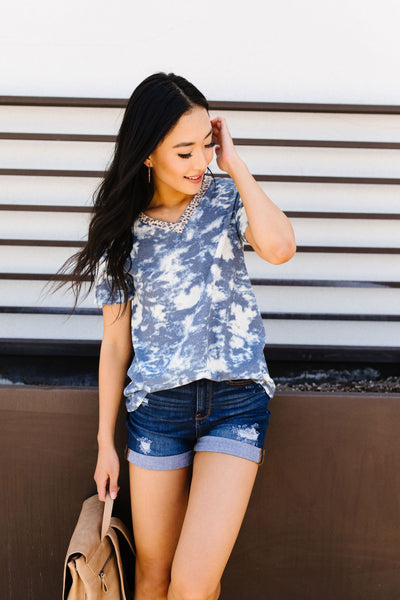 Tessa Tie Dye Top In Navy