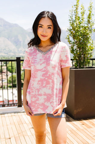 Tessa Tie Dye Top In Pink