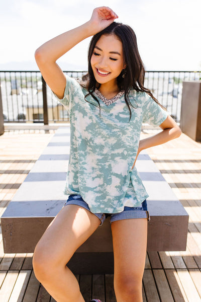 Tessa Tie Dye Top In Sage