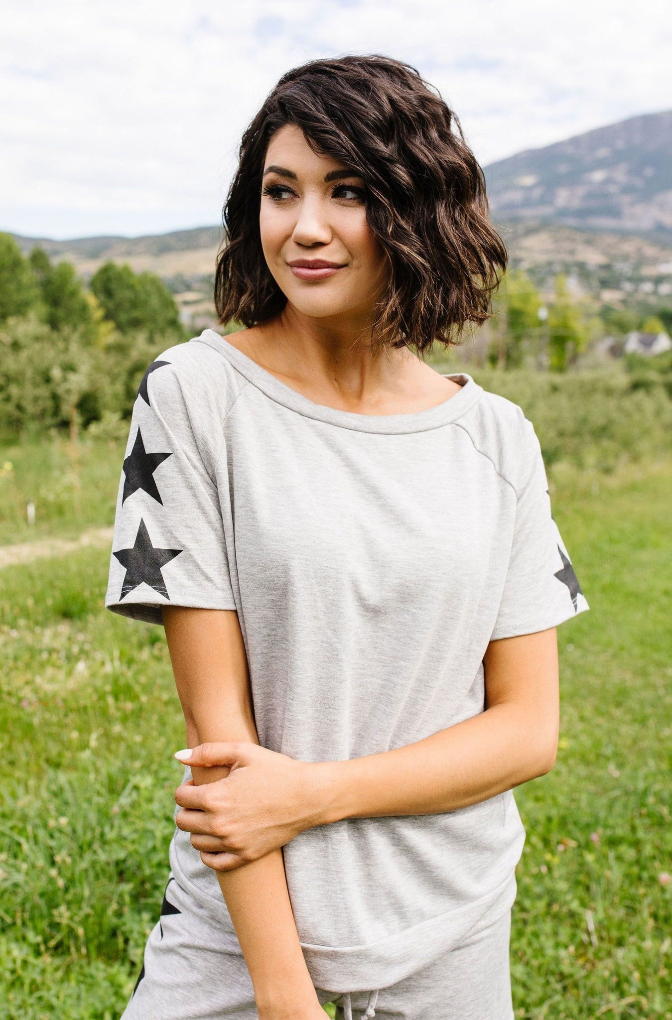 Three Star Top In Heather Gray