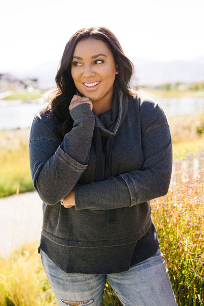 Thumbs Up Cowl Neck Pullover