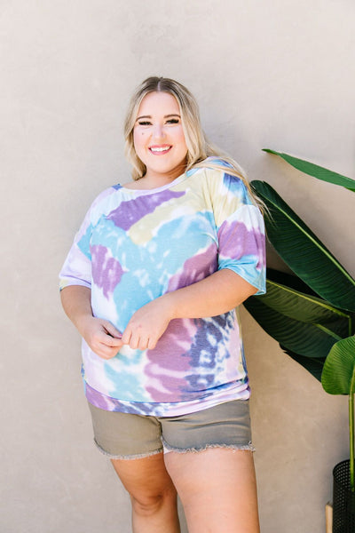 Tie Dye Swirls Top In Purple