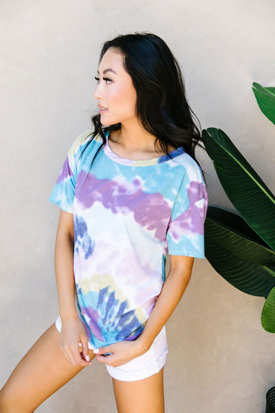 Tie Dye Swirls Top In Purple