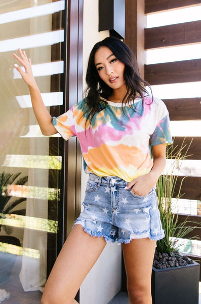 Tie Dye Swirls Top In Yellow