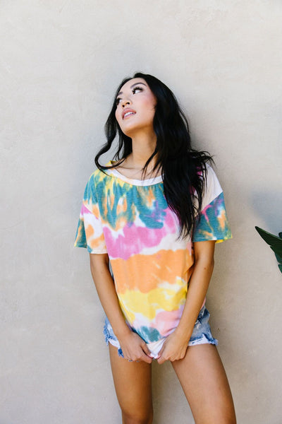 Tie Dye Swirls Top In Yellow