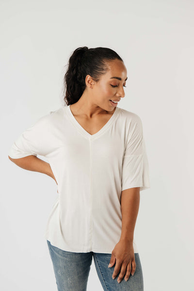 Top Stitch V-Neck In Off-White