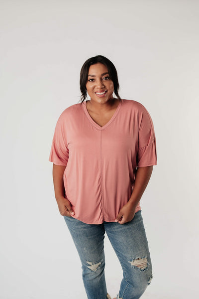 Top Stitch V-Neck In Dusty Rose