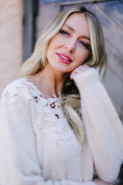 Topped With Lace Furry Sweater