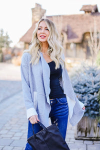 Tres Chic French Terry Cardigan In Gray