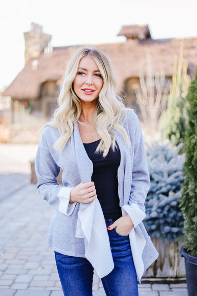 Tres Chic French Terry Cardigan In Gray