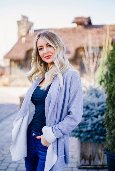 Tres Chic French Terry Cardigan In Gray