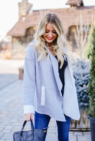 Tres Chic French Terry Cardigan In Gray