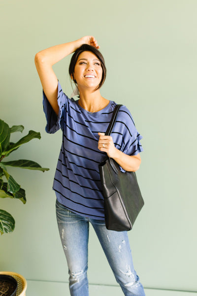 Twice As Nice Striped Top In Denim